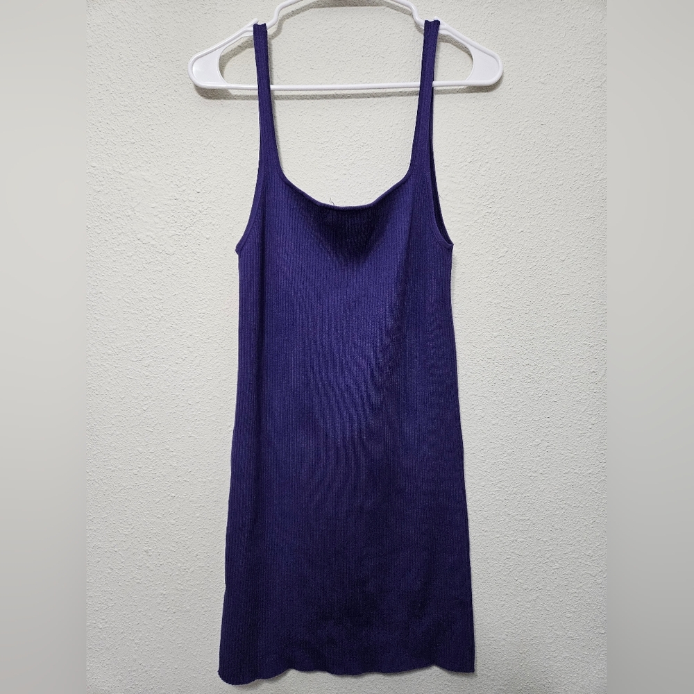 Wilfred aritzia large purple ribbed tank straps mini dress stretchy Square Neck